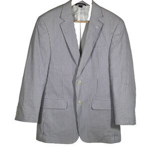 Haspel Seersucker Nathan HL Pinstripe Blazer Size 38 R Blue White Jacket Preppy